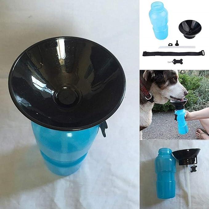 Portable Pet Water Bottle with Built-in Drinking Bowl | One-Hand Squeeze Travel Water Dispenser for Dogs & Cats