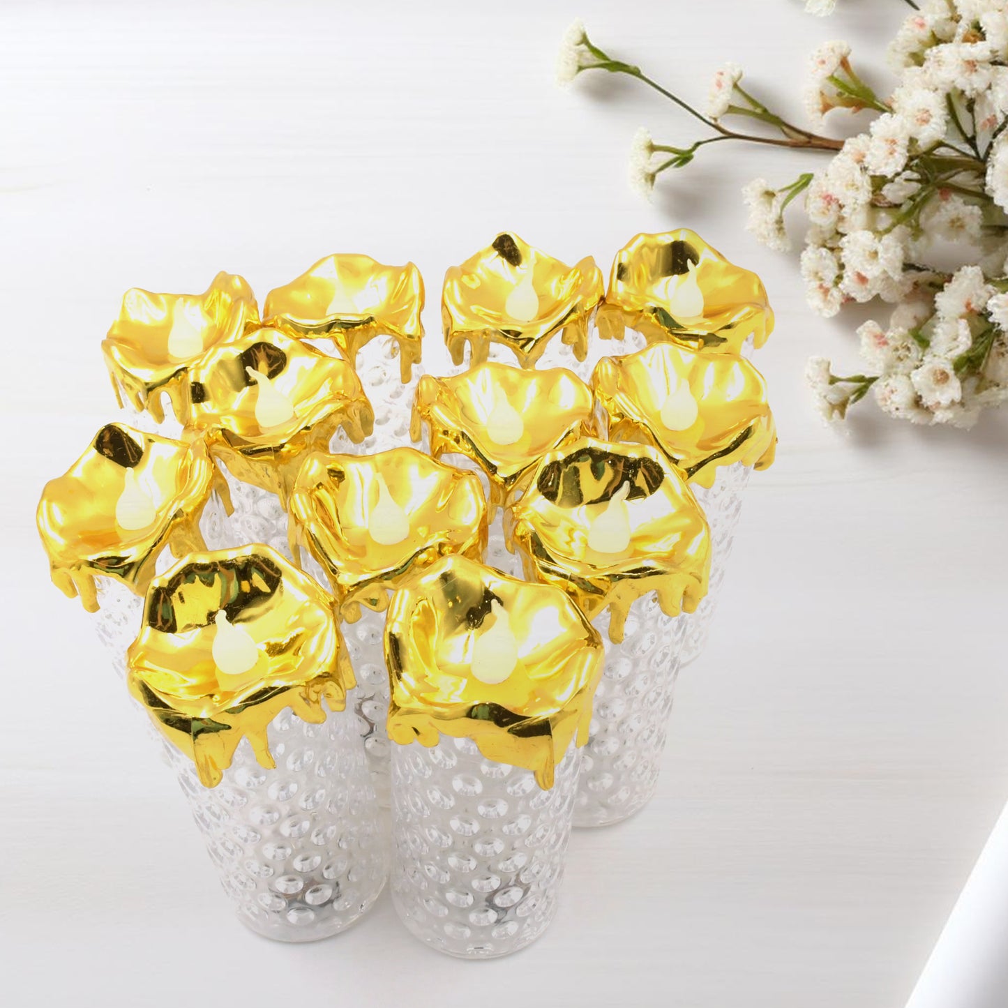 Gold Flameless Candles Led Tea Light Candle (12 Pc)