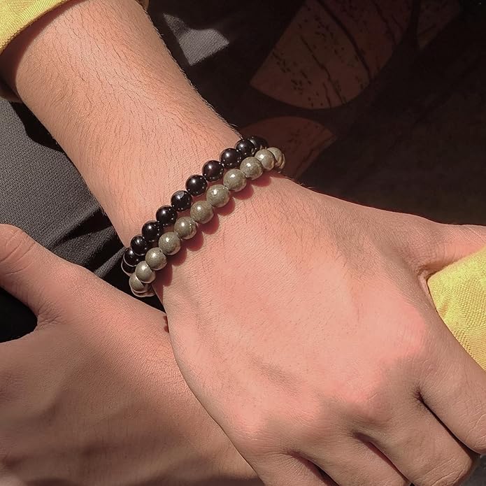 ✨ Richie Rich Dual Energy Bracelet Set Pyrite & Black Obsidian Bracelet Combo – Wealth, Protection & Confidence | Dual Energy Crystal Bracelet Set