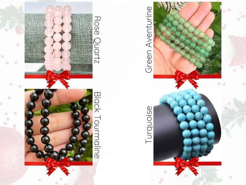 Crystal Gemstone Healing Bracelets – Buy 1 Get 1 Free | Rose Quartz, Green Aventurine, Black Tourmaline, Turquoise | Wealth, Love, Protection & Energy Balance