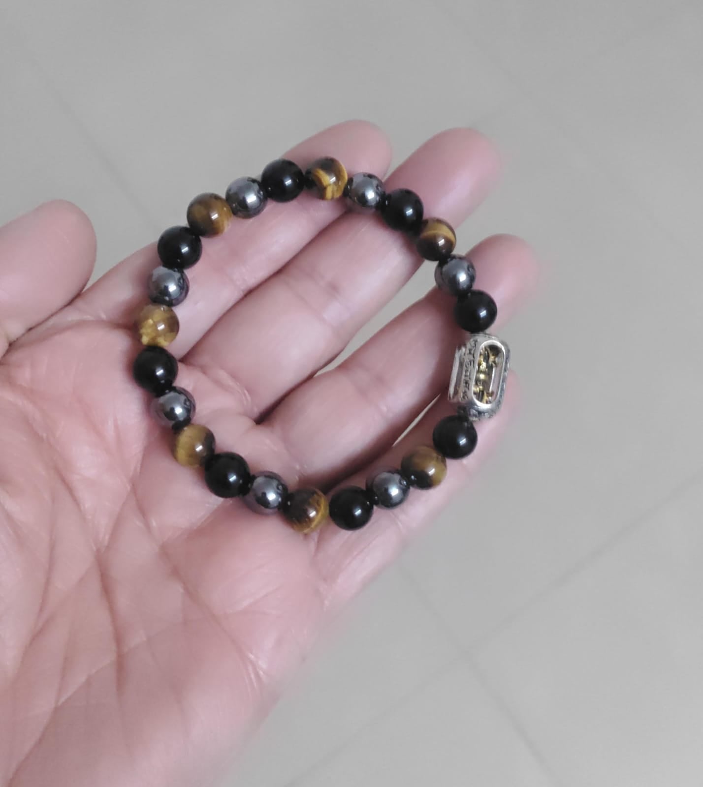 Triple Protection Bracelet with Vajra Charm – Tiger Eye | Hematite | Black Obsidian