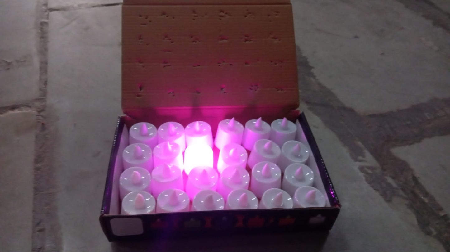 Pink Flameless Led Tealights Smokeless Plastic Decorative Candles - (Pack Of 24)