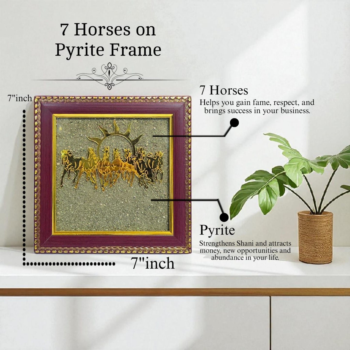 7 Running Horses with Rising Sun Frame – Wealth, Success & Career Growth Vastu Art
