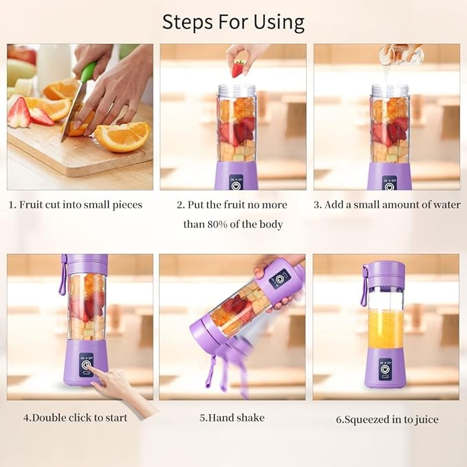 6 Blade Portable Smoothie Maker | USB Rechargeable Electric Juicer (380ml)