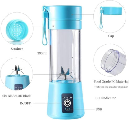 6 Blade Portable Smoothie Maker | USB Rechargeable Electric Juicer (380ml)