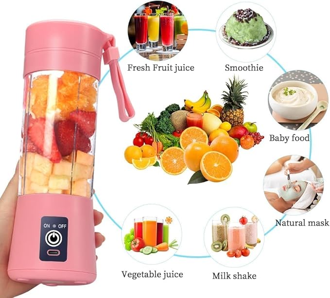 6 Blade Portable Smoothie Maker | USB Rechargeable Electric Juicer (380ml)