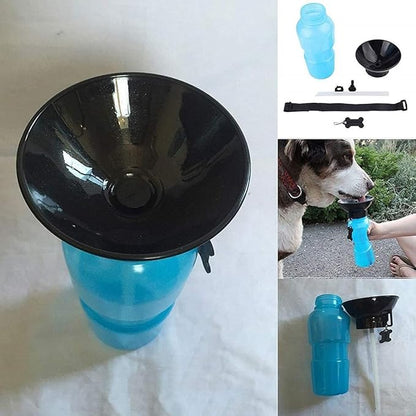 Portable Pet Water Bottle with Built-in Drinking Bowl | One-Hand Squeeze Travel Water Dispenser for Dogs & Cats