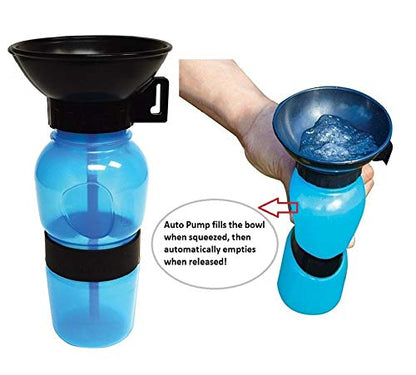 Portable Pet Water Bottle with Built-in Drinking Bowl | One-Hand Squeeze Travel Water Dispenser for Dogs & Cats