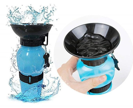 Portable Pet Water Bottle with Built-in Drinking Bowl | One-Hand Squeeze Travel Water Dispenser for Dogs & Cats
