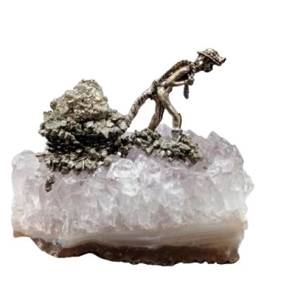 Pyrite Miner on Amethyst Cluster – Wealth & Abundance Crystal Decor | Handcrafted Prosperity Stone for Home & Office