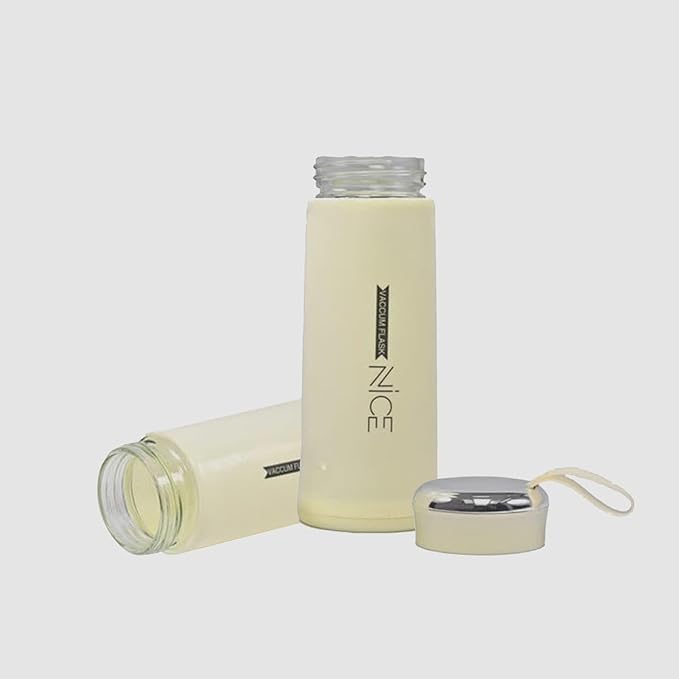 Nice 400ml Glass &amp; Plastic Dual-Layer Water Bottle (Pack of 2) – Leakproof &amp; BPA-Free