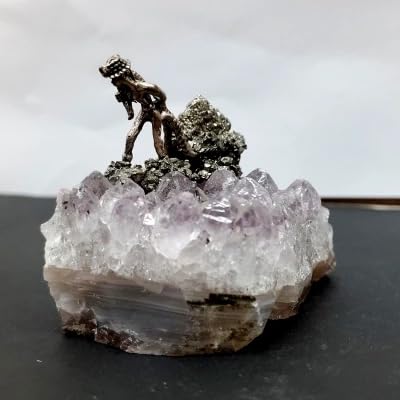 Pyrite Miner on Amethyst Cluster – Wealth & Abundance Crystal Decor | Handcrafted Prosperity Stone for Home & Office