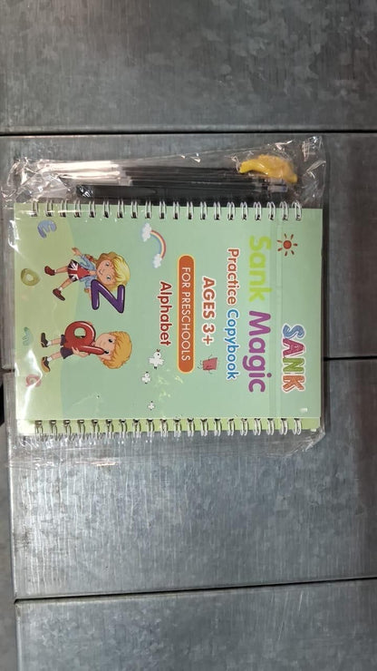 Sank Magic Practice Copybook (Set of 4) with 10 Refills | Reusable Montessori Handwriting Grooved Kit for Kids