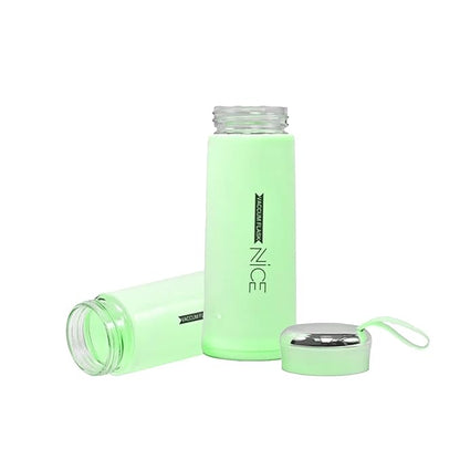 Nice 400ml Glass &amp; Plastic Dual-Layer Water Bottle (Pack of 2) – Leakproof &amp; BPA-Free