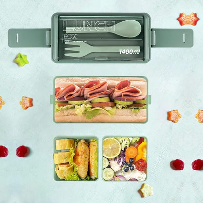 3 Containers Plastic Lunch Box (3 CONTAINERS, 1 Spoon, 1 Fork)