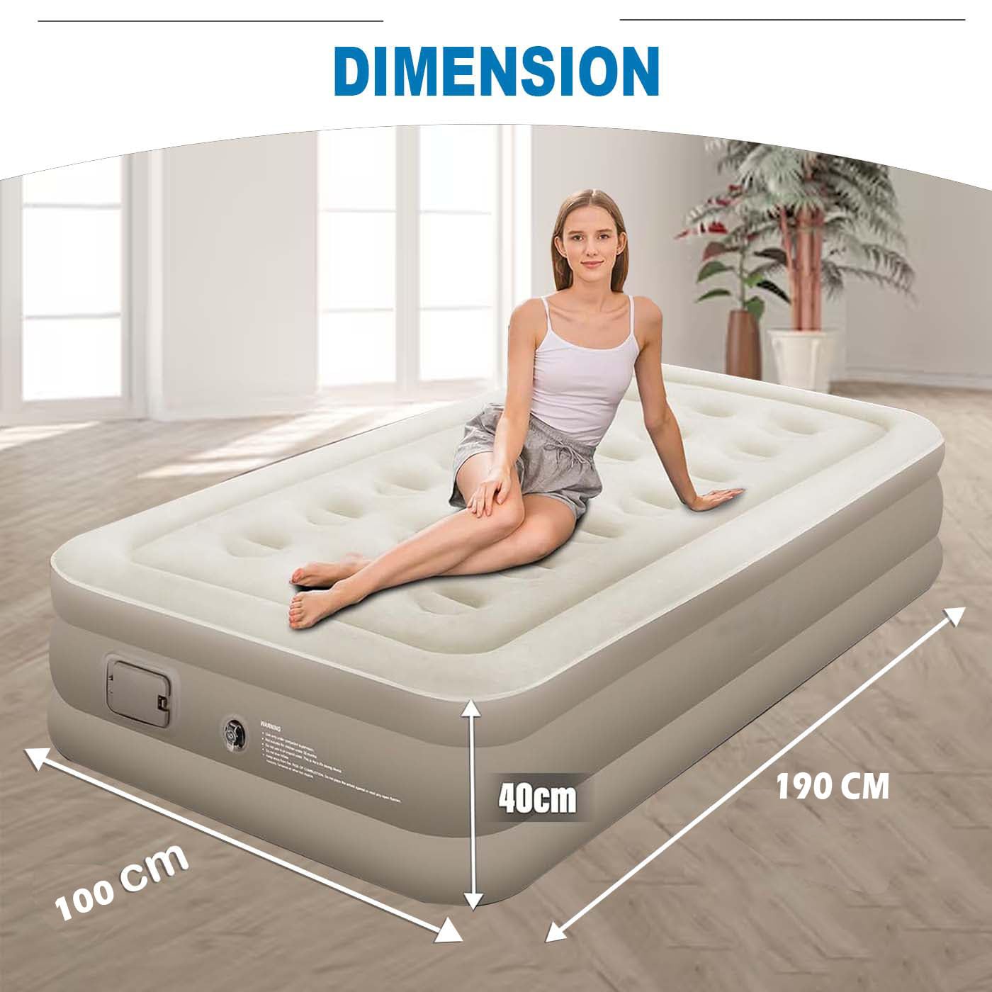 Premium Single Air Mattress with Built-in Electric Pump - Waterproof Flocked Top, Portable Inflatable Bed for Home & Camping
