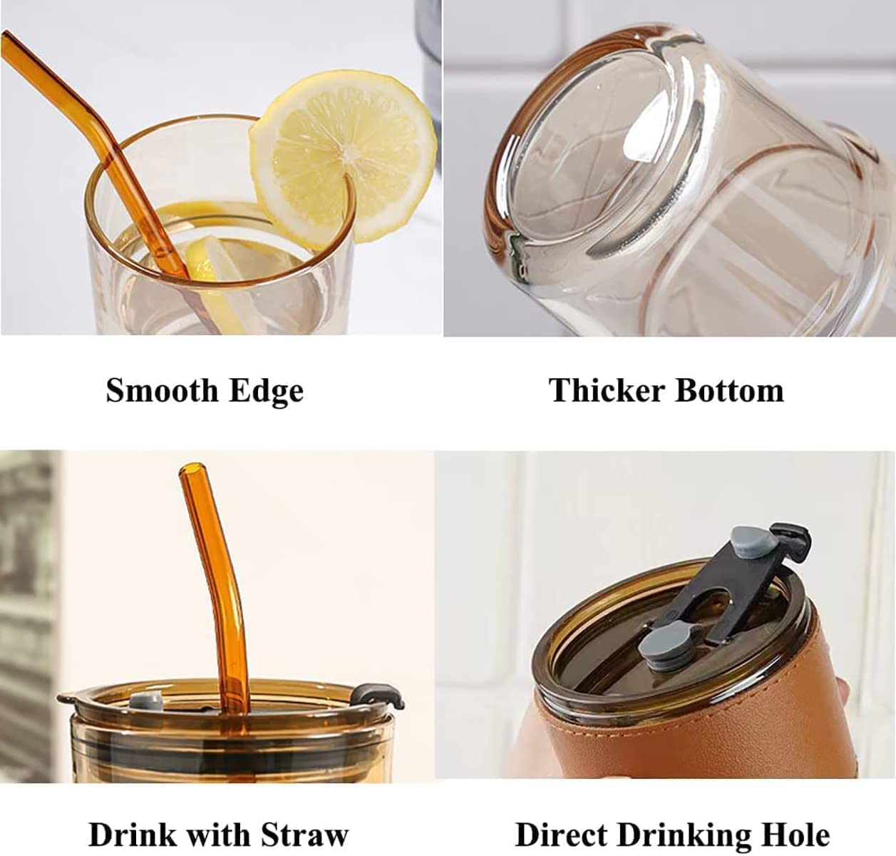 Big Size GLASS MUG WITH STRAW AND COVER {Set of 2}