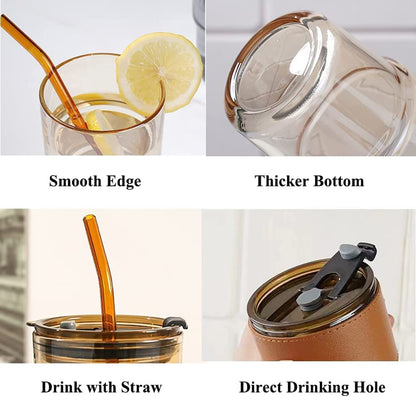 Big Size GLASS MUG WITH STRAW AND COVER {Set of 2}