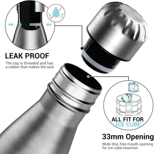 Stainless Steel Vacuum Insulated Flask - Leakproof Hot & Cold Water Bottle (500ml, 750ml, 1000ml)