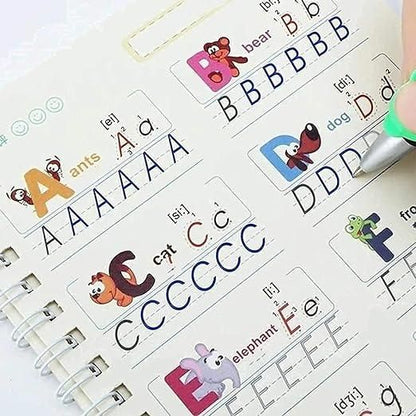 Sank Magic Practice Copybook (Set of 4) with 10 Refills | Reusable Montessori Handwriting Grooved Kit for Kids
