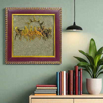 7 Running Horses with Rising Sun Frame – Wealth, Success & Career Growth Vastu Art