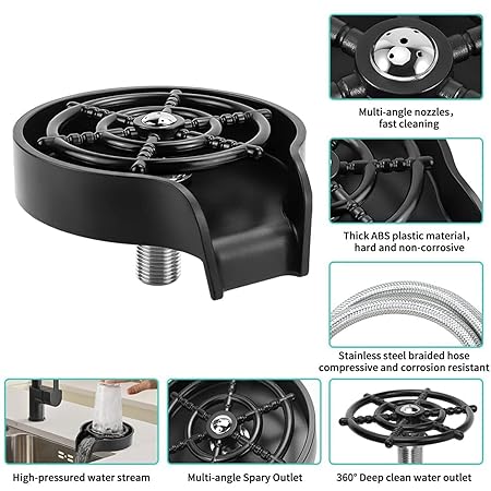 Glass Rinser for Kitchen Sinks Automatic Bottle Washer Glass Rinser for Baby Bottle Automatic Flushing Brush Kitchen Tools Gadgets