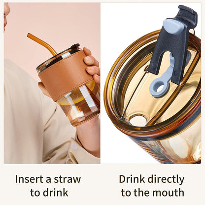 Big Size GLASS MUG WITH STRAW AND COVER {Set of 2}