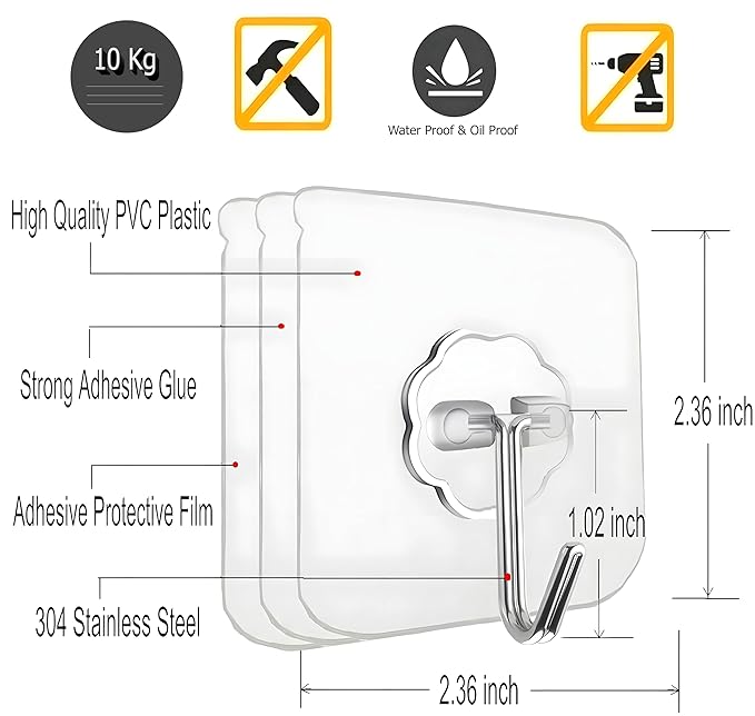 Self Adhesive Wall Hooks (Pack of 10)