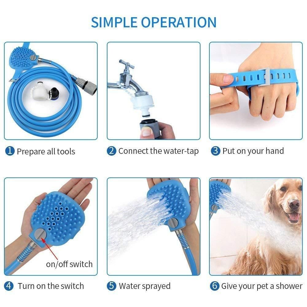 Pet BathingPet Bathing Tool with Sprayer & Soft Silicone Brush | Dog & Cat Shower Grooming Glove  Tool - Cleaning Washing Massager Scrubber Brush for Dog