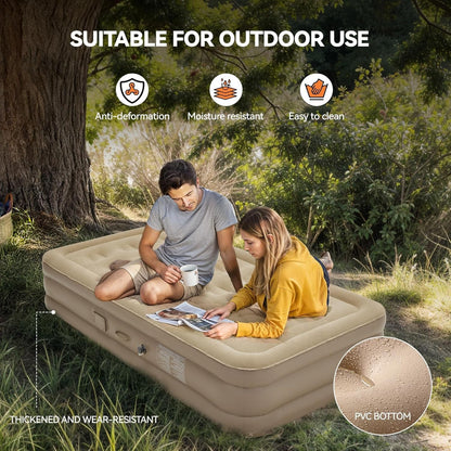 Premium Single Air Mattress with Built-in Electric Pump - Waterproof Flocked Top, Portable Inflatable Bed for Home & Camping