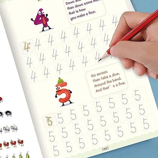Sank Magic Practice Copybook (Set of 4) with 10 Refills | Reusable Montessori Handwriting Grooved Kit for Kids