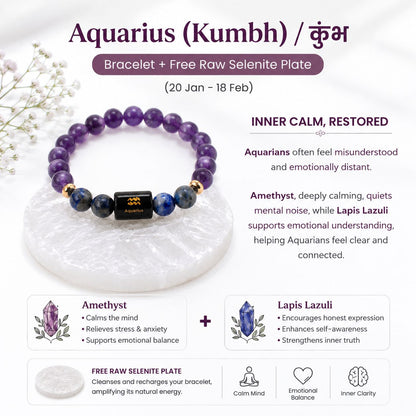 Zodiac Sign Crystal Bracelet with Healing Stones & Free Selenite Plate | Horoscope & Abundance Collection