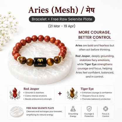 Zodiac Sign Crystal Bracelet with Healing Stones & Free Selenite Plate | Horoscope & Abundance Collection