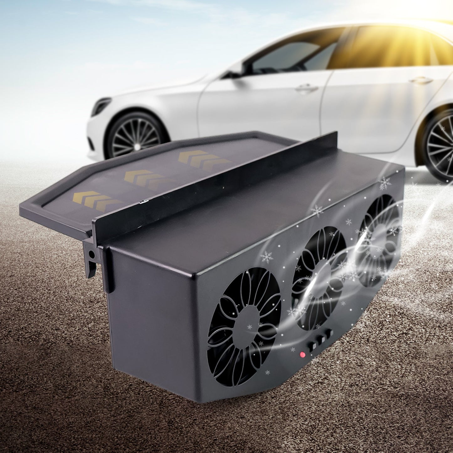 Triple Fan Solar Powered Car Exhaust System - Dual Power Cooling Fan