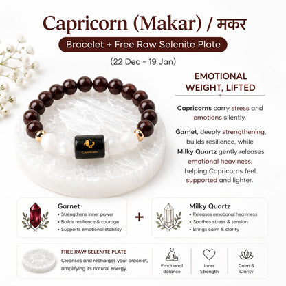 Zodiac Sign Crystal Bracelet with Healing Stones & Free Selenite Plate | Horoscope & Abundance Collection