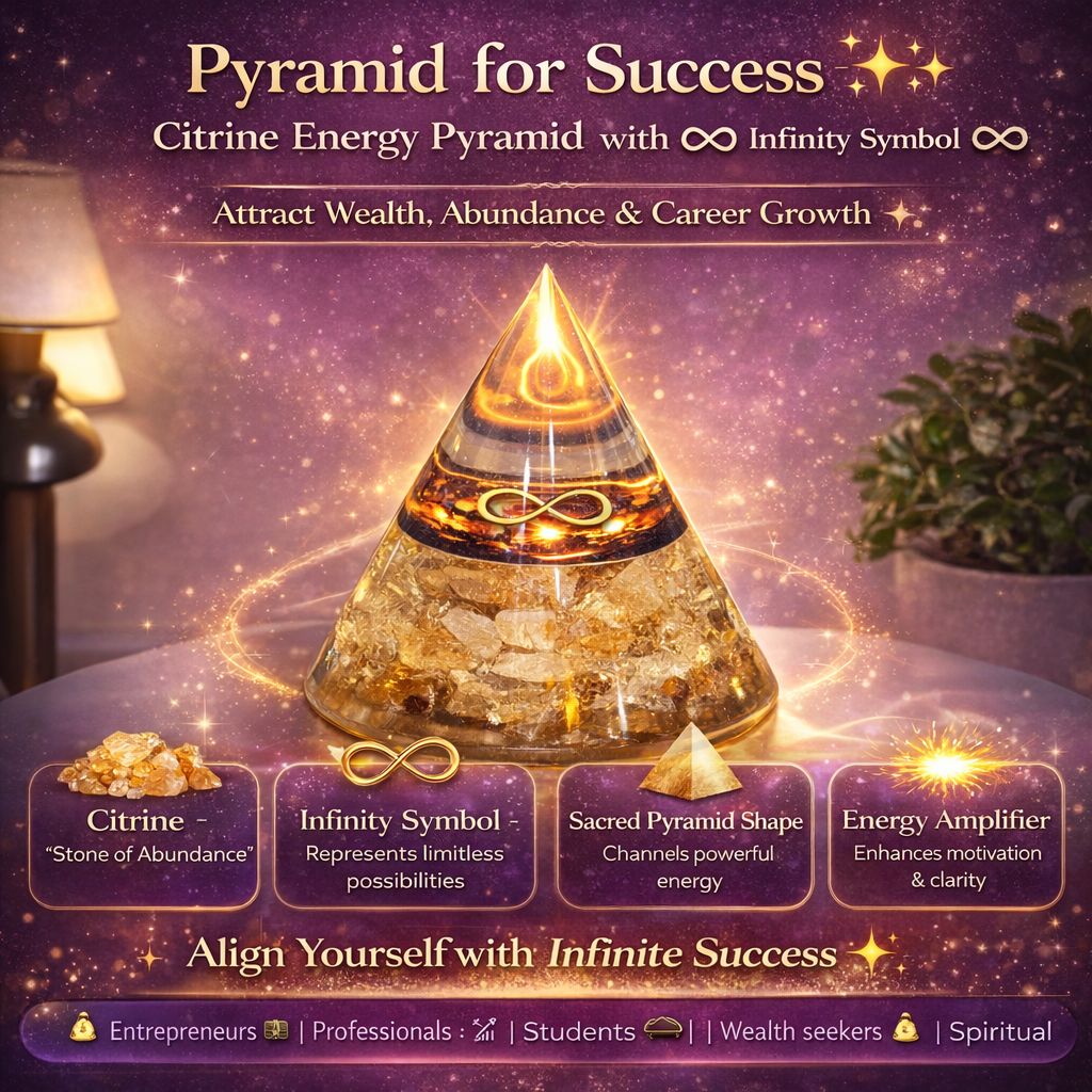 Citrine Success Pyramid with Infinity Symbol ♾️ | Attract Wealth, Abundance & Career Growth | Energy Healing Crystal Pyramid