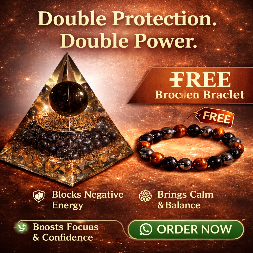 Triple Protection Pyramid Crystal + FREE Bracelet | Blocks Negative Energy, Boosts Focus & Confidence | Tiger Eye, Hematite, Obsidian
