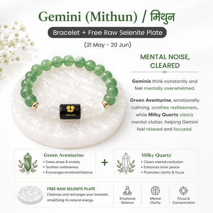 Zodiac Sign Crystal Bracelet with Healing Stones & Free Selenite Plate | Horoscope & Abundance Collection