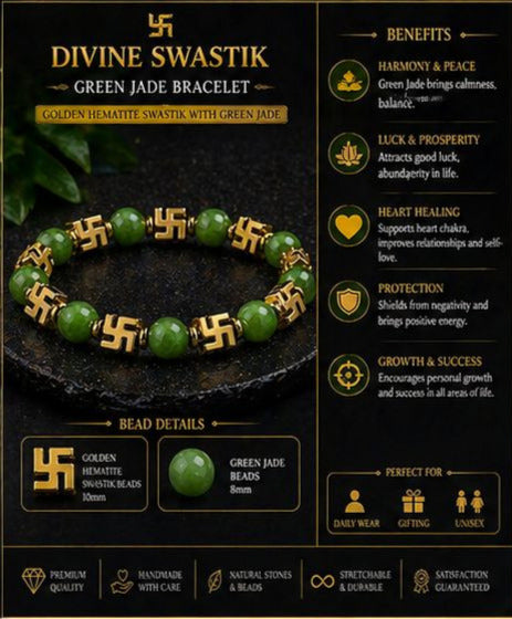 Divine Swastik Bracelet Collection - Tiger Eye & Obsidian, Green Jade, Amethyst, Malachite, and Lava Stone