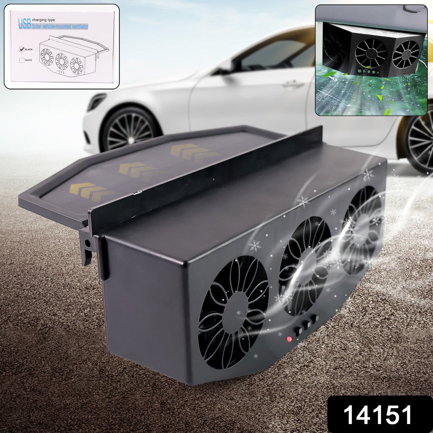 Triple Fan Solar Powered Car Exhaust System - Dual Power Cooling Fan