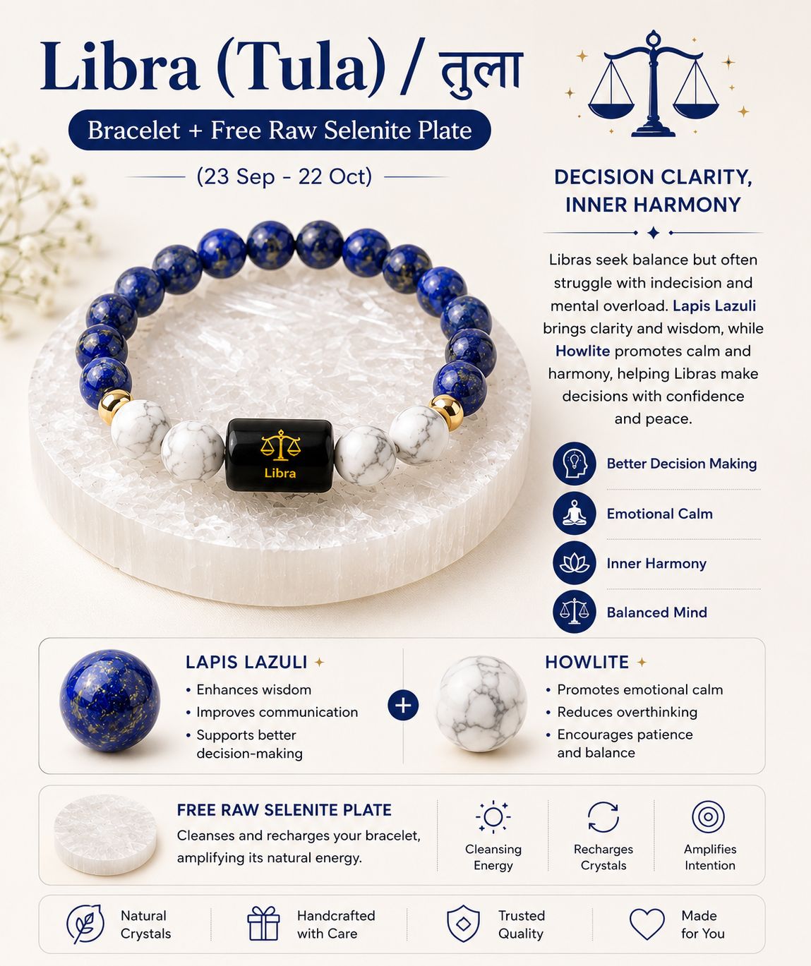 Zodiac Sign Crystal Bracelet with Healing Stones & Free Selenite Plate | Horoscope & Abundance Collection