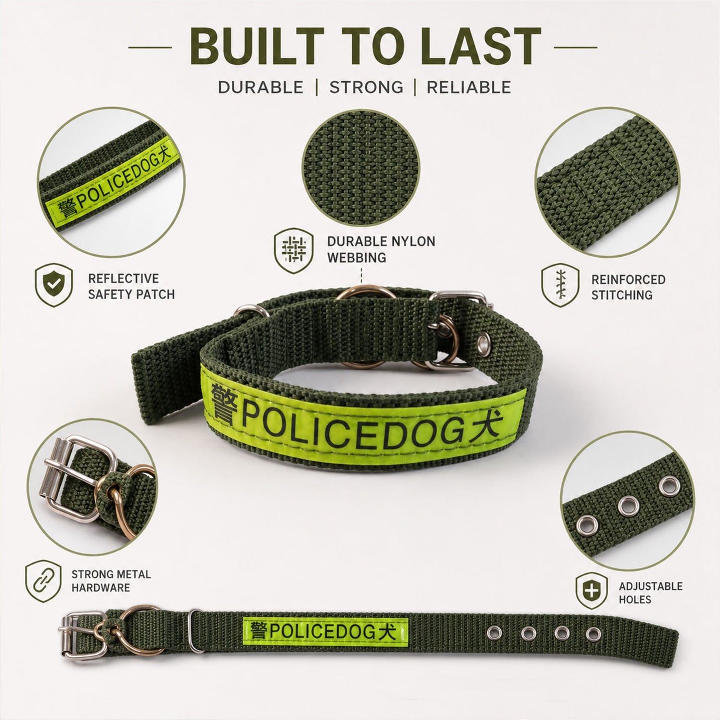Heavy Duty Nylon Dog Collar  Reflective  Adjustable For Active Dogs