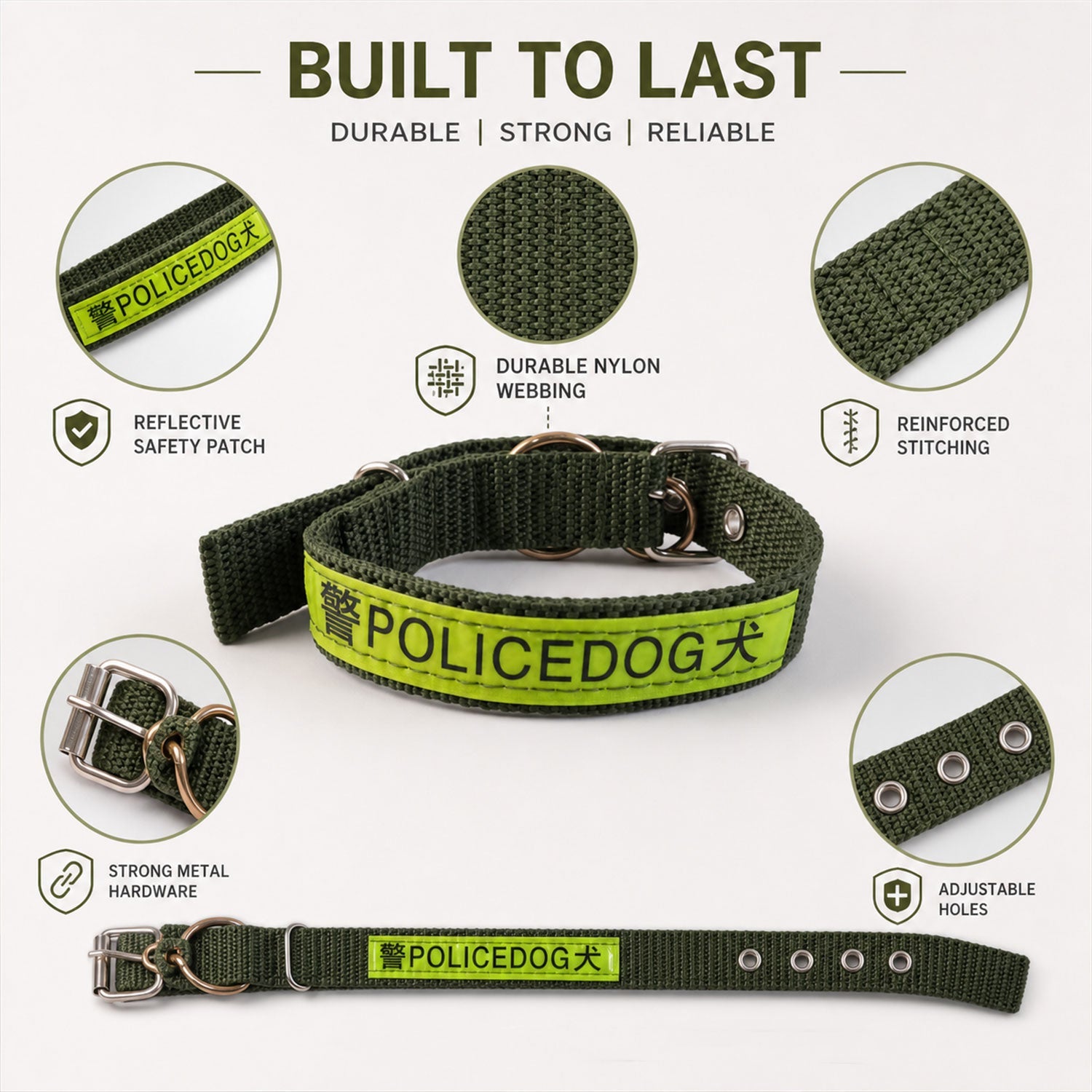 Heavy Duty Nylon Dog Collar  Reflective  Adjustable For Active Dogs