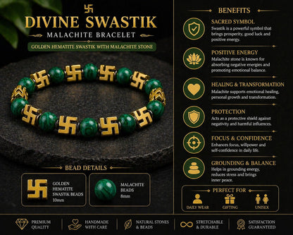 Divine Swastik Bracelet Collection - Tiger Eye & Obsidian, Green Jade, Amethyst, Malachite, and Lava Stone