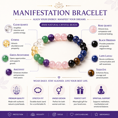 Manifestation Bracelet for Abundance, Protection & Positive Energy | Crystal Healing Bracelet