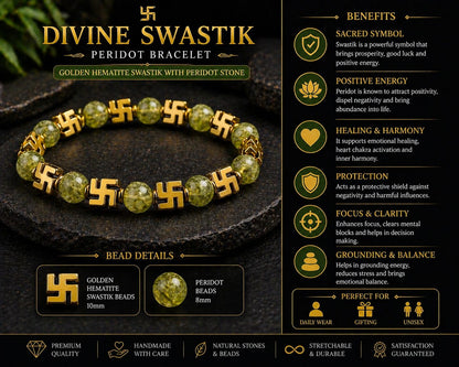Divine Swastik Bracelet Collection - Tiger Eye & Obsidian, Green Jade, Amethyst, Malachite, and Lava Stone