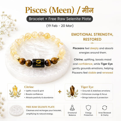 Zodiac Sign Crystal Bracelet with Healing Stones & Free Selenite Plate | Horoscope & Abundance Collection