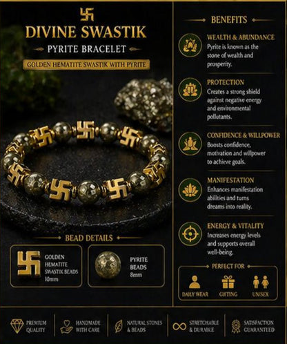 Divine Swastik Bracelet Collection - Tiger Eye & Obsidian, Green Jade, Amethyst, Malachite, and Lava Stone