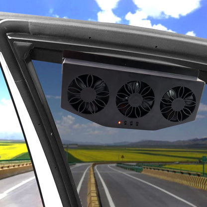 Triple Fan Solar Powered Car Exhaust System - Dual Power Cooling Fan