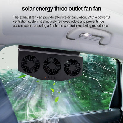 Triple Fan Solar Powered Car Exhaust System - Dual Power Cooling Fan